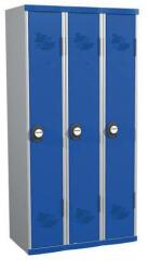 Acial hegesztett öltözőszekrény, 3 rekeszes, 300 mm, számkódos zárral, szürke/kék