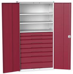 bott Fiókos műhelyszekrény Bott Verso, 200 x 105 x 55 cm, 3 polc, 8 fiók, szürke-piros