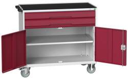 bott Verso mobil íróasztal fiókokkal, 96, 5 x 105 x 55 cm, 2 fiók, szekrény, matrac, szürke-piros