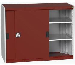 bott Műhelyszekrény tolóajtókkal, 100 x 130 x 52, 5 cm, 2 polccal, szürke-piros