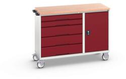 bott Karbantartó fiókos kocsi Bott Verso, 98 x 130 x 60 cm, 5 fiókos, szekrényes, multiplex, szürke-piros