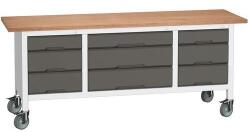 bott Mobil műhelyasztal Bott Verso Storage, 200 x 60 x 83 cm, multiplex, 9 fiókos, szürke-antracit