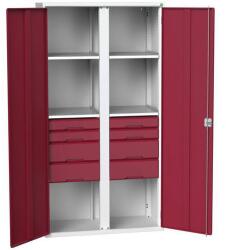 bott Verso fém karbantartó szekrény, 200 x 105 x 55 cm, 4 polc, 8 fiók, szürke-piros