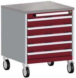 bott Cubio mobil komód, 79 x 65 x 65 cm, 5 fiókos, linóleum, szürke-piros