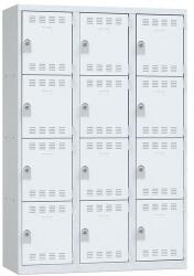 Vinco hegesztett öltözőszekrény, 3 oszlopban 12 rekesszel, 400 mm, hengerzárral, szürke/szürke