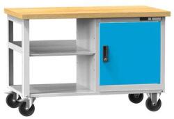 POLAK Mobil műhelyasztal PPS Multiplex, 81 x 120 x 70 cm, 2 polc és szekrény, bükk/kék