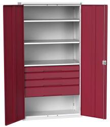 bott Fiókos műhelyszekrény Bott Verso, 200 x 105 x 55 cm, 3 polc, 4 fiók, szürke-piros