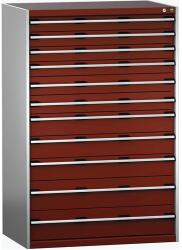 bott Műhely fiókos szekrény Bott Cubio 200, 160 x 105 x 75 cm, 11 fiókos, szürke-piros