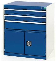 bott Műhely fiókos szekrény Bott Cubio, 90 x 80 x 75 cm, 3 fiók, 1 szekrény, szürke-kék