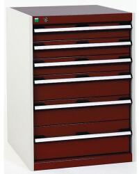 bott Műhely fiókos szekrény Bott Cubio, 90 x 65 x 65 cm, 6 fiókos, szürke-piros