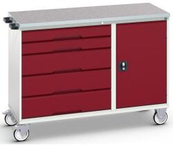 bott Karbantartó fiókos kocsi Bott Verso, 98 x 130 x 60 cm, 5 fiókos, szekrény, linóleum, szürke-piros