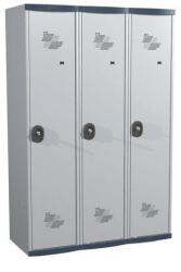 Acial hegesztett öltözőszekrény válaszfallal, 3 rekeszes, 400 mm, hengerzárral, szürke/szürke