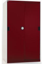 bott Műhelyszekrény tolóajtókkal, 160 x 105 x 65 cm, 3 polccal, szürke-piros