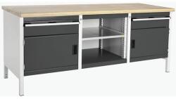 bott Cubio Tároló műhelyasztal, 84 x 200 x 75 cm, 2 szekrény, 2 fiók, nyitott tér polccal, multiplex, szürke-antracit