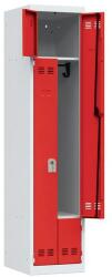 Vinco hegesztett öltözőszekrény, Z-ajtóval, 2 rekesszel, hengerzárral, szürke/piros