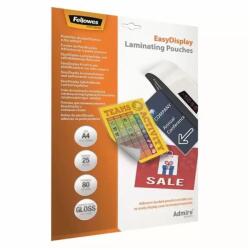 Fellowes Lamináló fólia, A4, 80 mikron, fényes, öntapadó hátlappal, 25 db/csomag, Fellowes® (5601703) - web24
