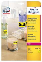 Avery Etikett címke, 99, 1 x38, 1mm, visszaszedhető, neon 14 címke/ív, 25 ív/doboz, Avery sárga (L7263Y-25) - web24