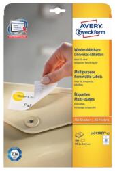 Avery Etikett címke, 99, 1 x42, 3mm, univerzális visszaszedhető, 12 címke/ív, 25 ív/doboz, Avery fehér (L4743REV-25) - web24