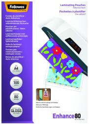 Fellowes Lamináló fólia, A4, 80 mikron, fényes, öntapadó hátlappal, 100 db/doboz, Fellowes® (5302202) - web24