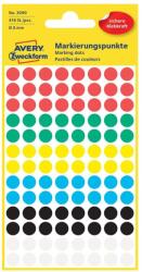 AVERY Etikett címke, o8mm, jelölésre, 6 klf. szín 104 címke/ív, 4 ív/doboz, Avery vegyes (3090) - web24