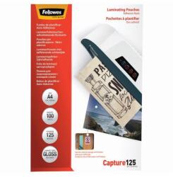 Fellowes Lamináló fólia, A4, 125 mikron, fényes, öntapadó hátlappal, 100 db/doboz, Fellowes® (5328901) - web24