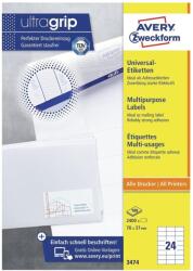 Avery Etikett címke, 70 x37mm, univerzális, 24 címke/ív, 100 ív/doboz, Avery fehér (3474) - web24