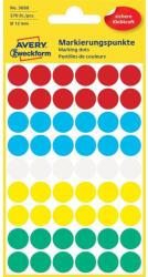 Avery Etikett címke, o12mm, jelölésre, 5 klf. szín 54 címke/ív, 5 ív/doboz, Avery vegyes (3088) - web24