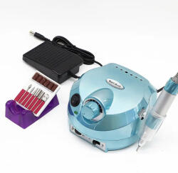  Professzionális Műköröm csiszoló szett - sebességszabályzó pedállal, csiszoló fejekkel. 35000rpm Türkiz Kék-Metál (48200K)