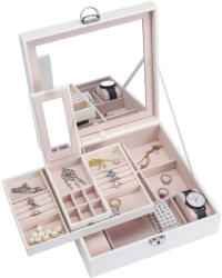 BeautyLushh Premium ékszer- és óratartó doboz tükörrel, fehér (00008895)