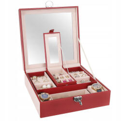 BeautyLushh Premium ékszer- és óratartó doboz tükörrel, bordó (00008891)