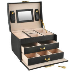 BeautyLushh Cute ékszer- és óratartó doboz tükörrel, fekete (00006348)