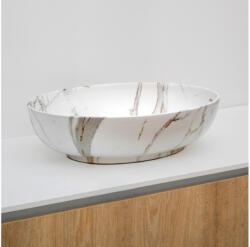 RIHO W031004M00 márványmintás kerámia mosdó, ovális 52x39, 5x13cm Matt fehér