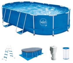 Mountfield Swing Oval fémvázas medence készlet "SkimmerPlus" vízforgatóval, létrával és takaró ponyvával, 488x305x107cm (3EXB0596)