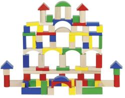 Goki 58669 színes fa építőkocka 100 darab vödörben (58669)