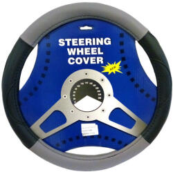  Műbőr kormányvédő - fekete/szürke - 37-39cm