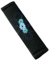 BOTTARI My Sping Flower - biztonsági övpárna, fekete, kék virágmintás - párban