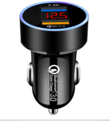  Autós töltő + voltmérő - 2USB - Quick Charge 3.0 - 12-24V - extracar - 2 457 Ft