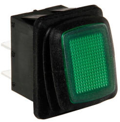 Vízálló kapcsoló zöld leddel - 12/24V - 10A - IP65