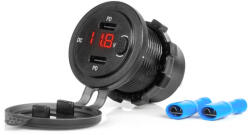 AMiO beépíthető Dupla USB-C aljzat voltmérővel - vízálló - 12/24V