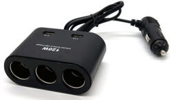  Szivargyújtó elosztó 3-as + 2 USB aljzat 12/24V - max. 120W