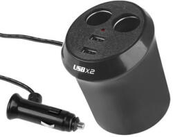  Kettes szivargyújtó elosztó + 2USB - 12/24V