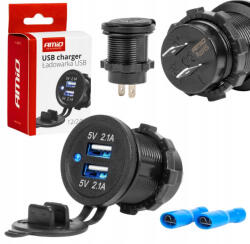AMiO vízálló dupla USB aljzat - beépíthető - 12/24V