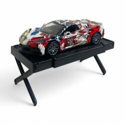  Fém lemez autó, hátrahúzós, ajtónyitós, 3 szín, Graffiti, 15x7 cm dob