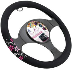 Bottari My Star - kormányvédő, 37-39cm, fekete, pink csillagvirág mintás