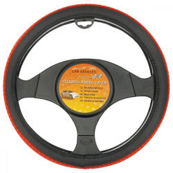 CARSADDLES Műbőr kormányvédő - fekete/piros varással - 37-39cm