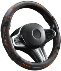  Genuine Leather valódi bőr kormányvédő - 38cm - fekete-narancs - DW-5002OR