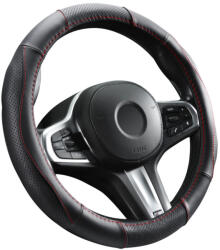  Valódi bőr kormányvédő szellőző lyukacsos piros varrásos mintával - 36-38cm - DW-5505R