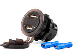 AMiO vízálló töltő Voltmérővel - 2xUSB 12/24V 3A