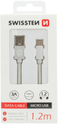 SWISSTEN microUSB adatkábel - 3A - 120cm - ezüst/fehér