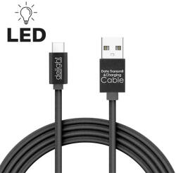 Delight USB-C mobil kábel - 100cm - LED fénnyel - fekete
